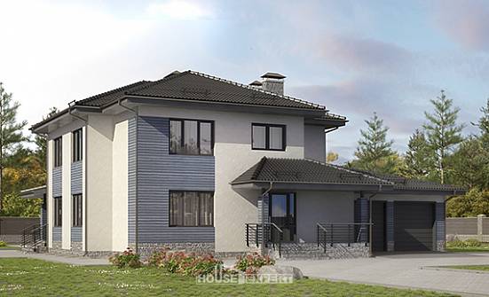 340-005-П Проект двухэтажного дома, гараж, современный дом из пеноблока Заводоуковск | Проекты домов от House Expert