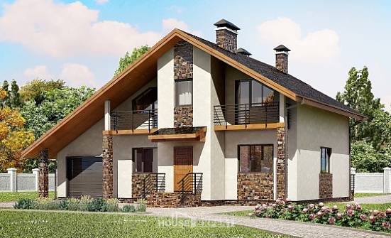 180-008-Л Проект двухэтажного дома с мансардой, гараж, средний коттедж из газосиликатных блоков Тюмень | Проекты домов от House Expert