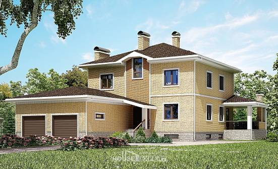 350-002-Л Проект трехэтажного дома и гаражом, огромный домик из кирпича Тобольск | Проекты домов от House Expert