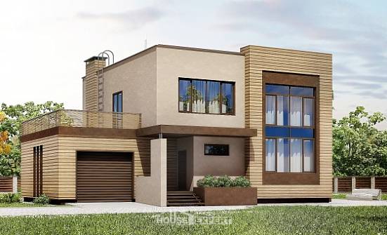220-003-Л Проект двухэтажного дома и гаражом, современный дом из газосиликатных блоков Заводоуковск | Проекты домов от House Expert
