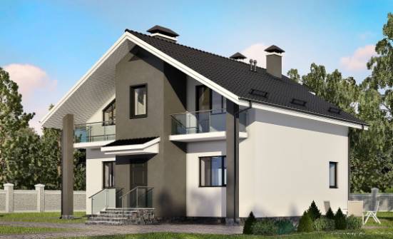 150-005-Л Проект двухэтажного дома мансардой, небольшой коттедж из блока Тобольск | Проекты домов от House Expert