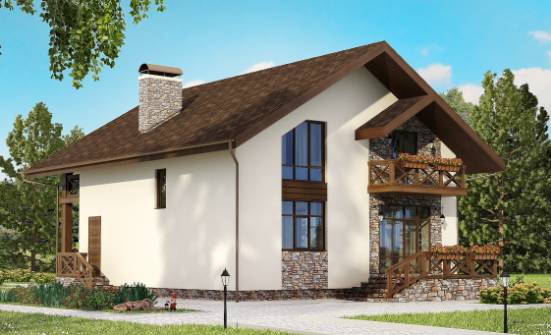 155-001-П Проект двухэтажного дома с мансардой, гараж, классический домик из керамзитобетонных блоков Тобольск | Проекты домов от House Expert