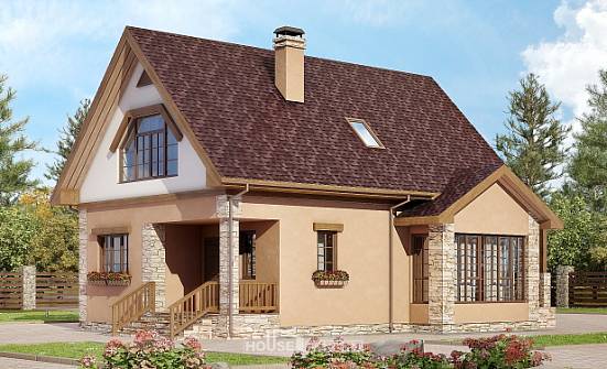 140-002-П Проект двухэтажного дома мансардой, экономичный коттедж из теплоблока Тюмень | Проекты домов от House Expert