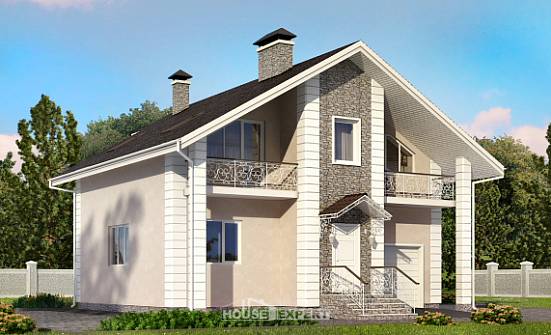 150-002-П Проект двухэтажного дома с мансардным этажом и гаражом, красивый загородный дом из теплоблока Ишим | Проекты домов от House Expert