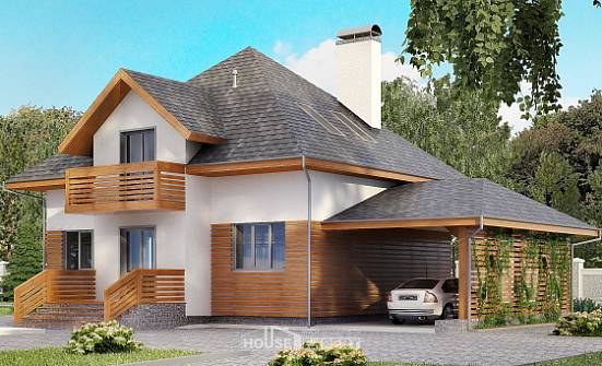 155-004-П Проект двухэтажного дома мансардный этаж, гараж, доступный коттедж из блока Тобольск | Проекты домов от House Expert