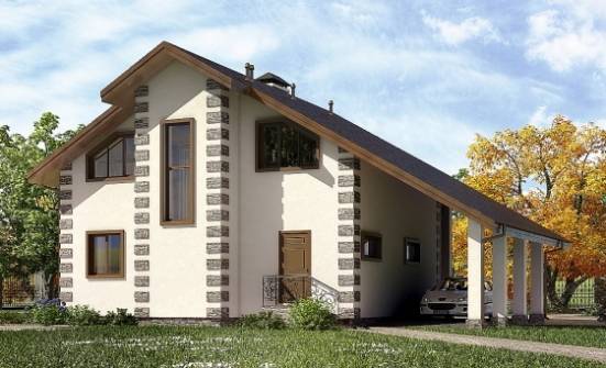 150-003-Л Проект двухэтажного дома мансардой, гараж, небольшой домик из бревен Тобольск | Проекты домов от House Expert
