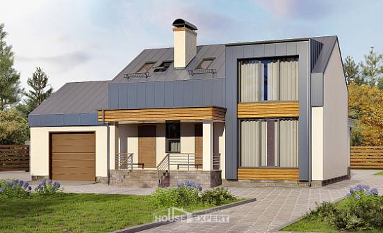 150-015-П Проект двухэтажного дома с мансардой, гараж, недорогой коттедж из бризолита Заводоуковск | Проекты домов от House Expert