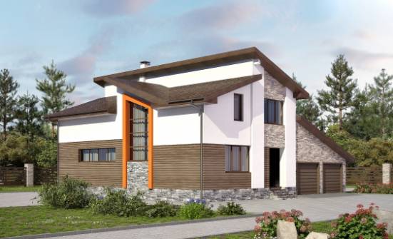 240-004-П Проект двухэтажного дома с мансардой и гаражом, современный домик из газобетона Заводоуковск | Проекты домов от House Expert