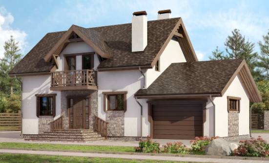 180-013-П Проект двухэтажного дома с мансардой и гаражом, доступный коттедж из бризолита Тюмень | Проекты домов от House Expert