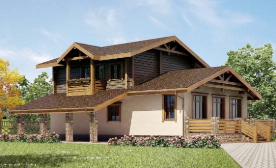 170-004-П Проект двухэтажного дома с мансардным этажом и гаражом, доступный загородный дом из поризованных блоков из бревен Тобольск | Проекты домов от House Expert