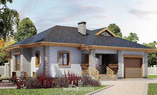130-006-П Проект одноэтажного дома и гаражом, компактный домик из керамзитобетонных блоков Заводоуковск | Проекты домов от House Expert