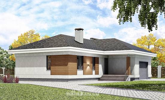 165-001-П Проект одноэтажного дома и гаражом, доступный домик из теплоблока Тобольск | Проекты домов от House Expert