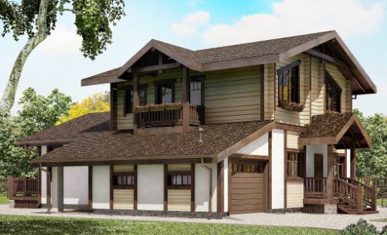 190-004-П Проект двухэтажного дома мансардой, гараж, уютный загородный дом из твинблока из дерева Тобольск | Проекты домов от House Expert