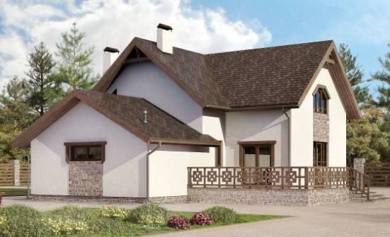 180-013-П Проект двухэтажного дома с мансардой и гаражом, доступный коттедж из бризолита Тюмень | Проекты домов от House Expert