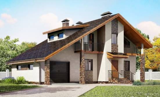 180-008-Л Проект двухэтажного дома с мансардой, гараж, средний коттедж из газосиликатных блоков Тюмень | Проекты домов от House Expert