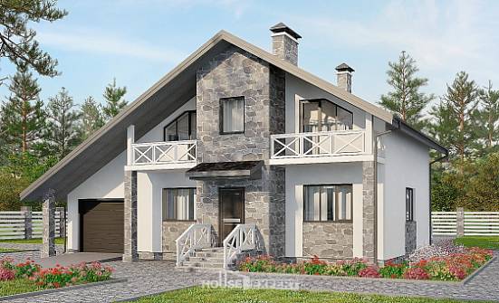 180-017-Л Проект двухэтажного дома с мансардой и гаражом, современный коттедж из блока Тюмень | Проекты домов от House Expert