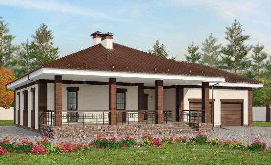 160-015-П Проект одноэтажного дома, гараж, недорогой загородный дом из твинблока Тобольск | Проекты одноэтажных домов от House Expert