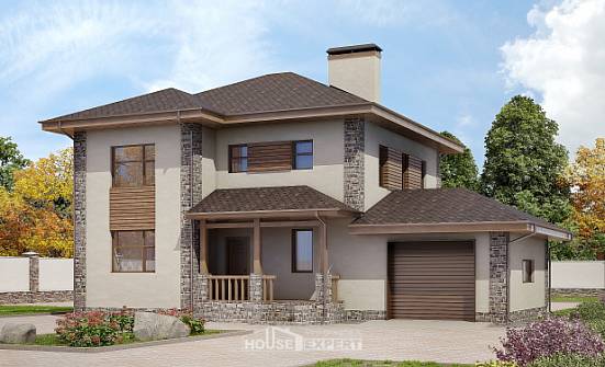 185-004-П Проект двухэтажного дома и гаражом, средний домик из пеноблока Заводоуковск | Проекты домов от House Expert