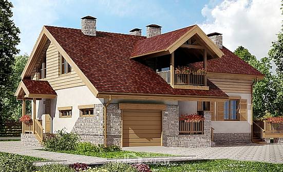 165-002-П Проект двухэтажного дома с мансардным этажом, гараж, недорогой дом из газобетона Тобольск | Проекты домов от House Expert