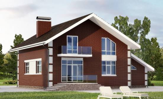 180-001-Л Проект двухэтажного дома с мансардой, гараж, скромный загородный дом из газосиликатных блоков Тобольск | Проекты домов от House Expert