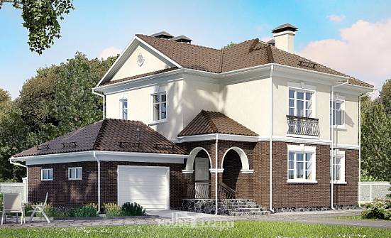 190-002-Л Проект двухэтажного дома и гаражом, простой коттедж из поризованных блоков Ишим | Проекты домов от House Expert