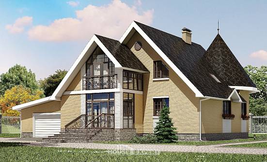 250-001-Л Проект двухэтажного дома мансардой и гаражом, современный дом из теплоблока Тюмень | Проекты домов от House Expert