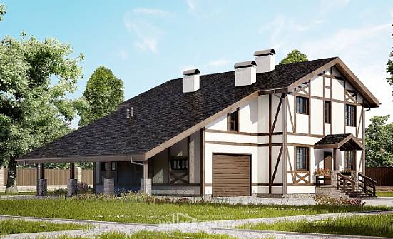 250-002-Л Проект двухэтажного дома с мансардой и гаражом, классический коттедж из кирпича Ишим | Проекты домов от House Expert