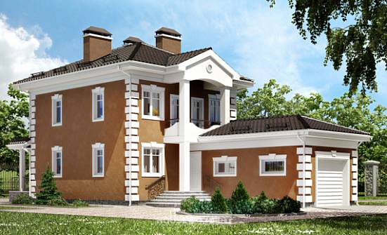 150-006-П Проект двухэтажного дома, гараж, классический дом из арболита Тюмень | Проекты домов от House Expert