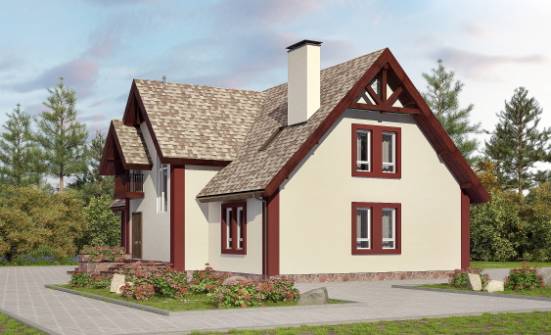 300-008-Л Проект двухэтажного дома с мансардой, гараж, классический загородный дом из твинблока Тобольск | Проекты домов от House Expert