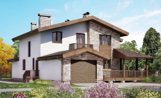 220-001-П Проект двухэтажного дома с мансардой и гаражом, просторный коттедж из газобетона Тобольск | Проекты домов от House Expert
