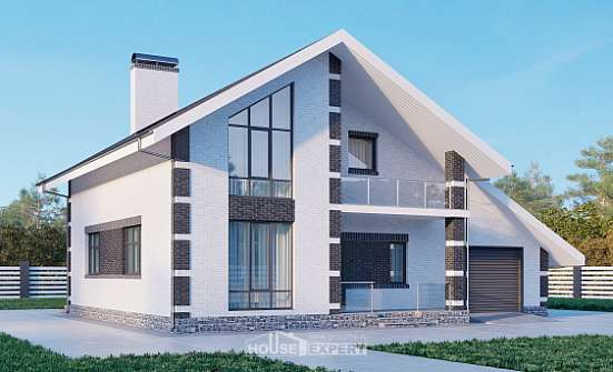 190-008-П Проект двухэтажного дома мансардный этаж, гараж, красивый коттедж из блока Ишим | Проекты домов от House Expert