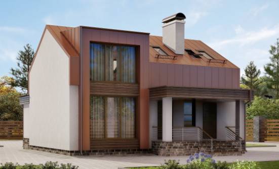 120-004-Л Проект двухэтажного дома с мансардным этажом, скромный дом из теплоблока Тобольск | Проекты домов от House Expert