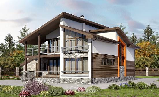 240-004-П Проект двухэтажного дома с мансардой и гаражом, современный домик из газобетона Заводоуковск | Проекты домов от House Expert