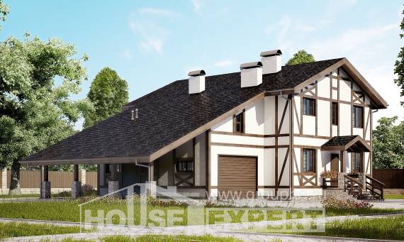 250-002-Л Проект двухэтажного дома с мансардным этажом, гараж, современный домик из кирпича Заводоуковск, House Expert
