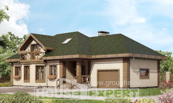180-010-П Проект двухэтажного дома с мансардой, гараж, классический коттедж из газосиликатных блоков Ялуторовск, House Expert