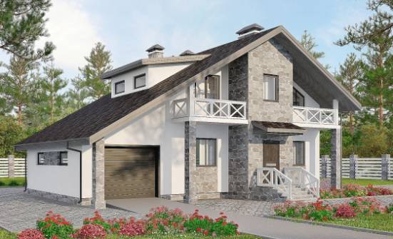 180-017-Л Проект двухэтажного дома мансардный этаж, гараж, красивый коттедж из блока Тобольск | Проекты домов от House Expert