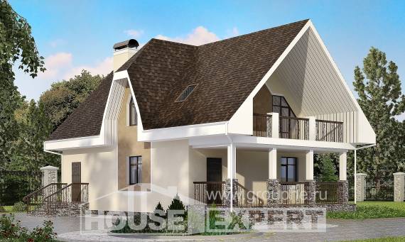125-001-Л Проект двухэтажного дома мансардой, простой домик из газосиликатных блоков Тюмень, House Expert