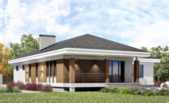 165-001-П Проект одноэтажного дома и гаражом, компактный коттедж из бризолита Ишим | Проекты домов от House Expert