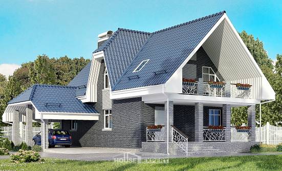 125-002-Л Проект двухэтажного дома с мансардным этажом, гараж, бюджетный дом из газобетона Ялуторовск | Проекты домов от House Expert