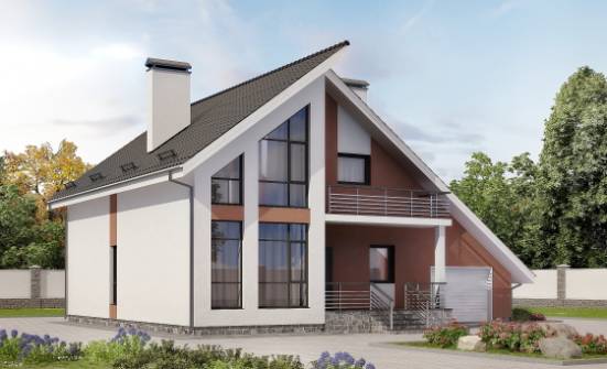 200-007-П Проект двухэтажного дома мансардой, гараж, красивый коттедж из блока Заводоуковск | Проекты домов от House Expert