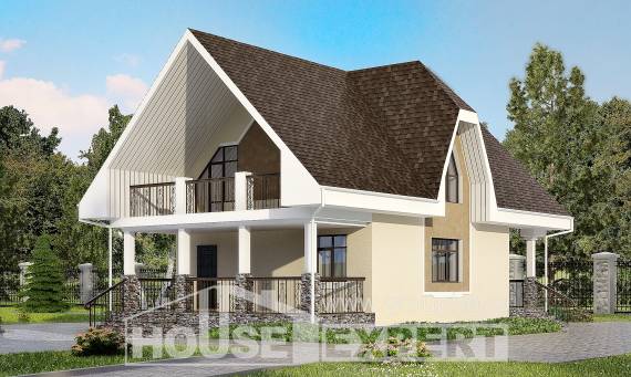 125-001-Л Проект двухэтажного дома с мансардным этажом, бюджетный загородный дом из поризованных блоков Ишим, House Expert