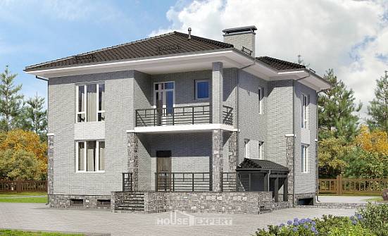 275-004-П Проект трехэтажного дома и гаражом, просторный дом из кирпича Тобольск | Проекты домов от House Expert