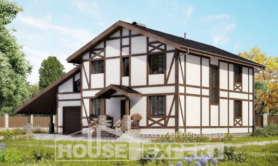 250-002-Л Проект двухэтажного дома мансардой и гаражом, уютный домик из кирпича Ишим, House Expert