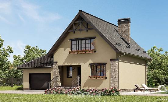 160-005-Л Проект двухэтажного дома с мансардой и гаражом, классический коттедж из арболита Тюмень | Проекты домов от House Expert