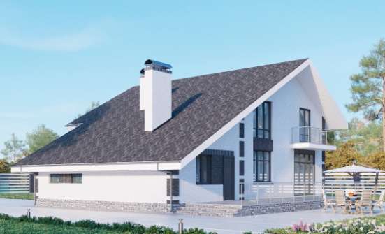190-008-П Проект двухэтажного дома с мансардой и гаражом, красивый коттедж из теплоблока Ишим | Проекты домов от House Expert