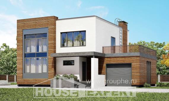 220-003-П Проект двухэтажного дома, гараж, средний коттедж из бризолита Ялуторовск, House Expert