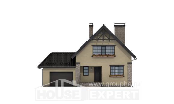 160-005-Л Проект двухэтажного дома с мансардой и гаражом, классический дом из блока Ишим, House Expert