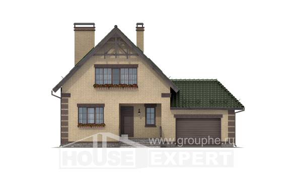 160-007-П Проект двухэтажного дома с мансардой, гараж, простой коттедж из газобетона Тобольск, House Expert